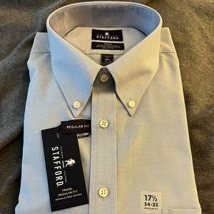 NWT Stafford Button Down dress Light Blue shirt. 17 1/2 neck. 34-35 size